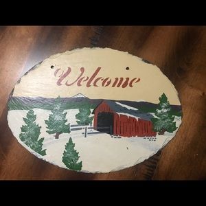 Welcome Plaque by Paula Savel Cape Cod Stencil Co. painted on slate